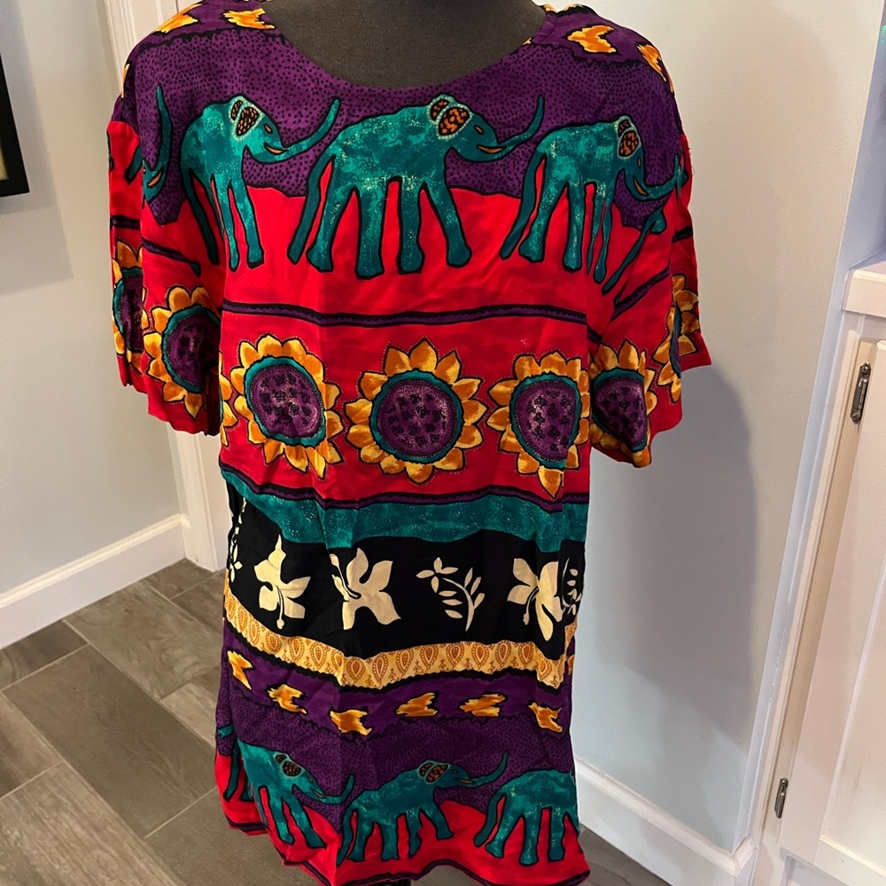 Vibrant Multicolor Elephant & Sunflower Print Women's Dress
